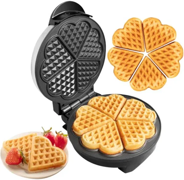 Heart Waffle Maker Make 5 Heart Shaped Waffles For Special Morning Breakfast Non