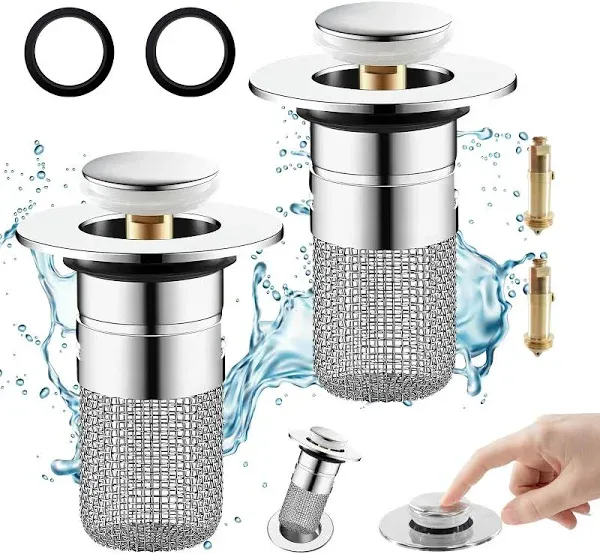 Sink Drain Strainer hair catcher Bathroom Sink Stopper Pop Up Sink Drain Filter with Removable Stainless Steel Filter Basket Floor Drain for US