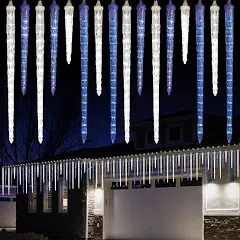 Meteor Shower Lights, 16.5" Outdoor Icicle Christmas Lights 10 Icicles 242 SMD LED Crystal Ice Falling Lights, Connectable Raindrop Icicle Light, Xmas Winter Party Tree Holiday Decor, White…