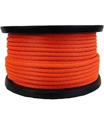 3/8 inch Neon Orange Dacron Polyester Rope - 250 foot spool | Solid Braid - Industrial Grade - High UV and Abrasion Resistance - Low Stretch