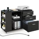 Dextrus File Cabinet with Charging Station, Mobile Lateral Filing Cabi