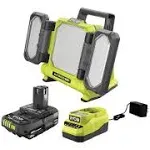 RYOBI Jobsite Lighting 18V Cordless LED Panel Light Kit w/ 2.0Ah Battery+Charge<wbr/>r