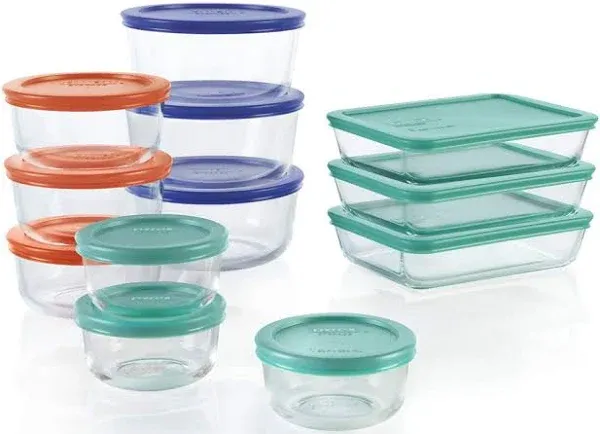 Pyrex Simply Store 12-Pack Mixed Sized Glass Food Storage Set, Round & Rectangular Containers With Lids, BPA-Free, Dishwasher & Microwave Safe