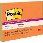 Post-it Super Sticky Lined Notes, 4 Sticky Note Pads, 8 x 6 in., School Supplies, Office Products, Sticky Notes for Vertical Surfaces, Monitors, Walls and Windows, Energy Boost Collection