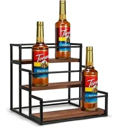 Coffee Syrup Rack Organizer, Syrup Bottle Holder Stand for Coffee Bar, 3-Tier 12 Bottles Storage Shelves for Syrup, Wine, Dressing for Kitchen Countertop, Black