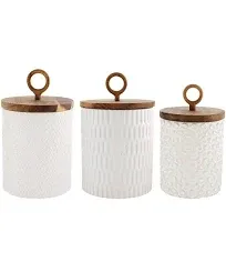 Mud Pie 49300035 85 Stoneware Canister Set, Cream, Small 8" x 4.5" | Medium 9.25" x 5.25" | Large 10.75" x 6", 50