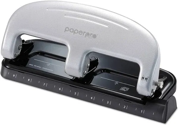 PaperPro inPRESS Three-Hole Punch, 20-Sheet Capacity, Black/Silver