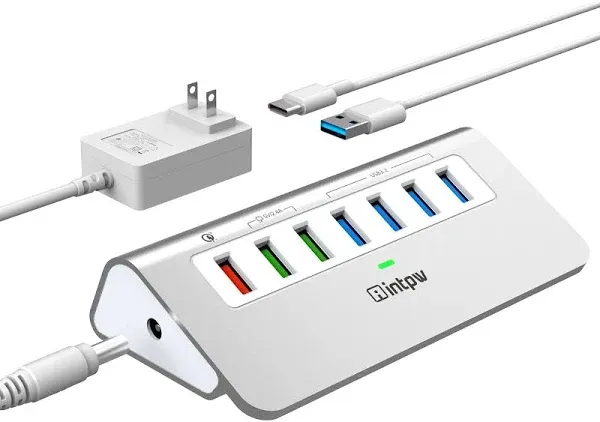 Powered USB 3.2 Hub 10Gbps 7 Port USB Data Hub USB Splitter