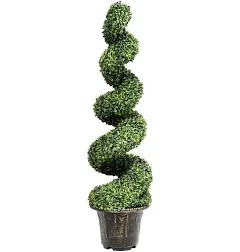 4FT Artificial Boxwood Spiral Tree Faux Tree W/Realistic Leaves Indoor Outdoor