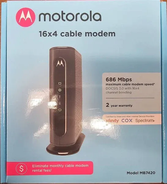 Motorola 16x4 Cable Modem MB7420-10 686mbps No Coax Wrench