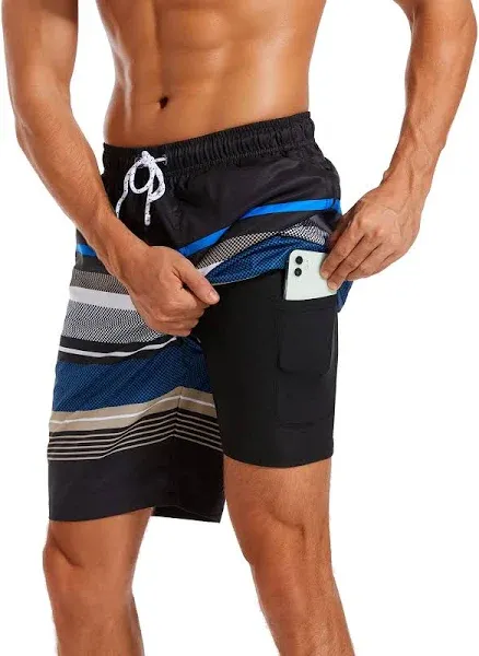 difficort Mens Swim Trunks with Compression Liner Quick Dry Bathing Suits Shorts