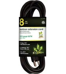 Go Green Power Power 16/3 8&#039; Heavy Duty Extension Cord Black GG-13708BK