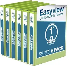 Easyview 1" Yellow Premium Customizable Round Ring View Binder - 6pk