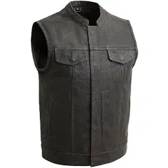 Sharp Shooter (Black) Men's Motorcycle Leather Vest 4XL