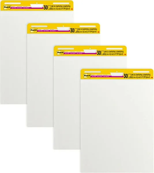 Post-it Vertical-Orientation Self-Stick Easel Pad Value Pack Unruled 30 White 25 x 30 Sheets 4/Carton