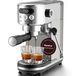 Neretva 20 Bar Espresso Machine, Super Compact Espresso Maker with LED Display & Milk Frother for Home Barista Stainless Steel Professional Coffe