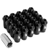 J2 Engineering LN-T7-021-15-BK Black 7075 Aluminum M12 x 1.5 20Pcs L: 50mm Knurled Top Lug Nuts w/Adapter