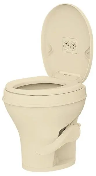 SEAFLO RV Toilet - Standard Height, Gravity Flush, Foot Pedal, Soft Close Lid (Bone Color)