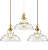 CLAXY Industrial Brass/Gold Pendant Lights Glass Dome Kitchen Hanging Light Fixture-3 Pack