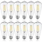 TORCHSTAR 12 Pack St64/st19 LED Bulb, Dimmable, 7w(75w Equivalent), Vintage Edison Filament Light Bulb, E26 Medium Base, Intdoor Decorative Light,