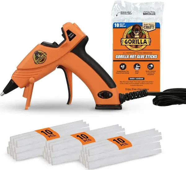 Gorilla Dual Temp Mini Hot Glue Gun Kit with 75 Hot Glue Sticks, Precision Nozzle, and Easy Squeeze Trigger, for DIY, Craft, Repairs, and More, Orange (Combo Pack:1 Mini Gun, 75 Glue Sticks)