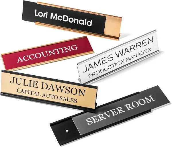 Providence Engraving Personalized Desk Name Plates - Custom Office Wall or Desk Name Plates With Aluminum Holder With Two Lines of Laser Engraved Text, 2" x 8"