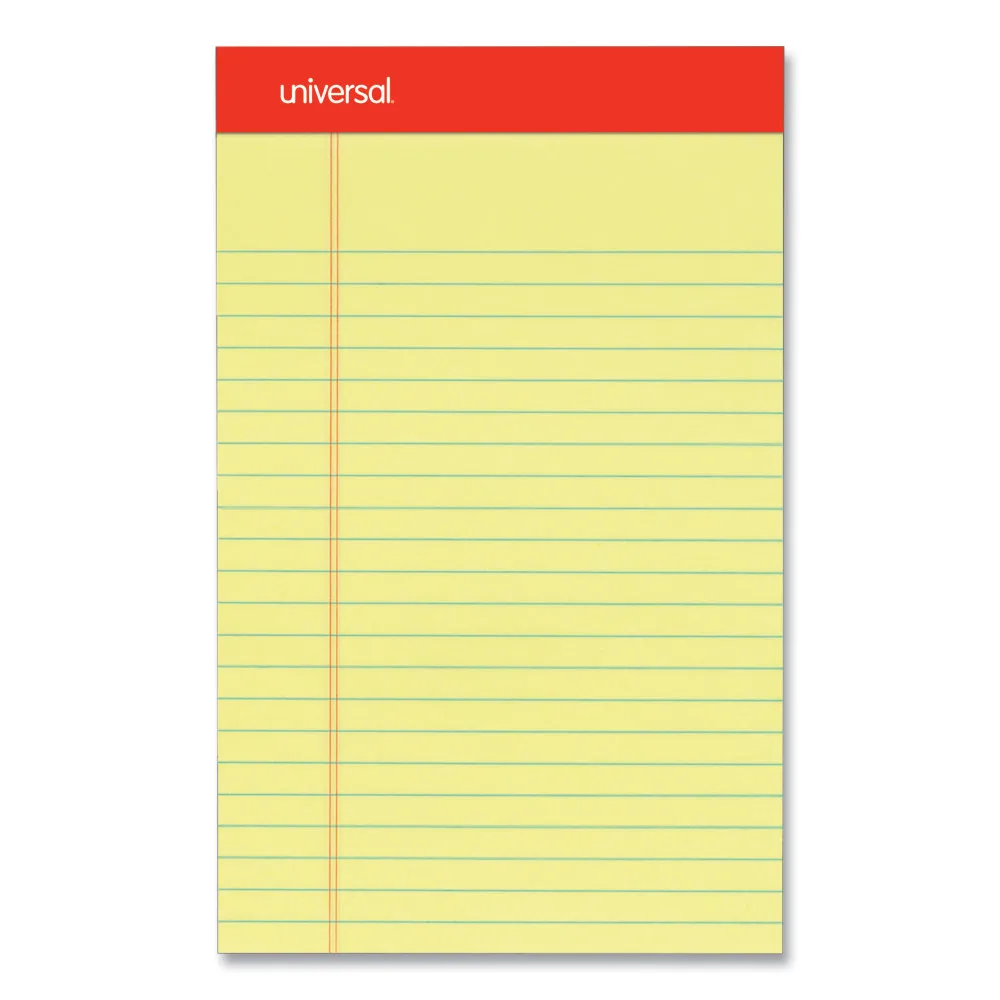 Universal Perforated Ruled Writing Pads, Narrow Rule, 5" x 8", Canary Yellow, Pack Of 12 Pads