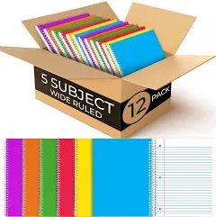 1 Subject Spiral Notebook, 12 Pack, College Ruled, Water Resistant Cover, Thick 140 Pages/Book (70 Sheets), 8 x 10-1/2, 3 Hole, Bulk School & Office, Black Cover