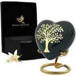 Green Heart Shaped Urn for Human Ashes - Tree of Life 