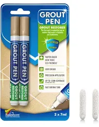 Grout Pen Tile Paint Marker: 2 Pack Ivory with 5 Pack Replacement Tips (Narrow, 5mm) - Waterproof Grout Colorant and Sealer Pen to Renew, Repair, and Refresh Tile Grout - Cleaner Coating Stain Pens