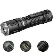 Rechargeable Flashlight Sofirn SC33 EDC Flashlight High Lumens Super Bright 5200 Lumens wirh a Tail E-Switch Regulated Output for Camping Emergency Household Search