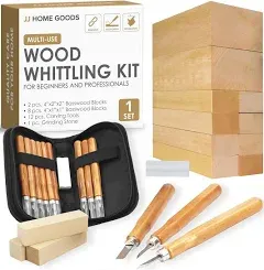 JJ CARE Wood Carving Kit [12 SK2 Wood Carving Knives with Case, 10 Basswood Carving Blocks, and 1 Grinding Stone] - Beginner Wood Carving Kit, Wood