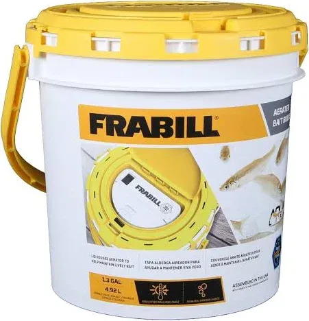 Frabill Aqua Life Aerated Bait Bucket, White/Yellow