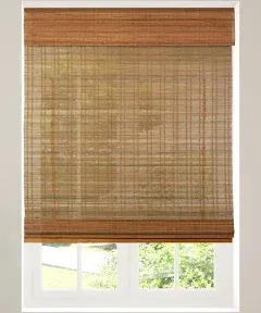 CALYX INTERIORS Cordless Bamboo Roman Shade Blind, Light Filtering, 35" W x 64" H, Ceylon Natural, Neutral and Yellow Wood Tones. Limited Privacy