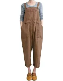 Gihuo Women's Fashion Baggy Cotton Linen Overalls Casual Jumpsuit