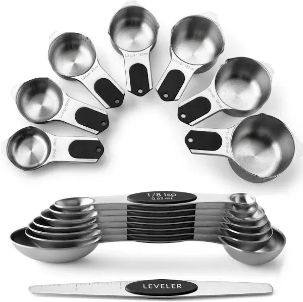 Spring Chef Magnetic Measuring Cups and Spoons Set with Strong N45 Magnets, Heavy Duty Stainless Steel, Fits in Most Kitchen Spice Jars for Baking &