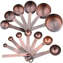 Measuring Cups and Spoons Set, 6 Copper Measure Cups and 7 Stainless Steel Measurement Spoons with Leveler, Metal Bronze Kitchen Measuring Cups and Baking Measuring Spoons Set of 14