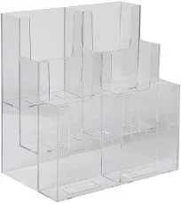 Dazzling Displays Acrylic Stand 3 Tier, 6 Pocket Fits 4 by 9 Material, Trifold Brochure Holder, Countertop Clear Display, Organizer Tray, Rack for Pamphlet, Letters, Folders, Document, Sign, Cards (4)