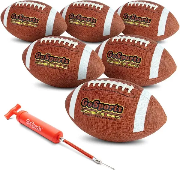 GoSports Combine Football 6 Pack - Regulation Size for High School and College - Official Composite Leather Balls