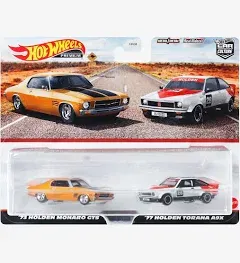 Hot Wheels Premium ‘73 Holden Monaro Orange &amp; ‘77 Holden Torana A9X White 2 Pack