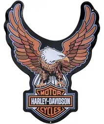 Harley-Davidson Embossed Tin Sign, Bar & Shield Eagle Shaped, 15.5 x 20 inches, Harley Davidson