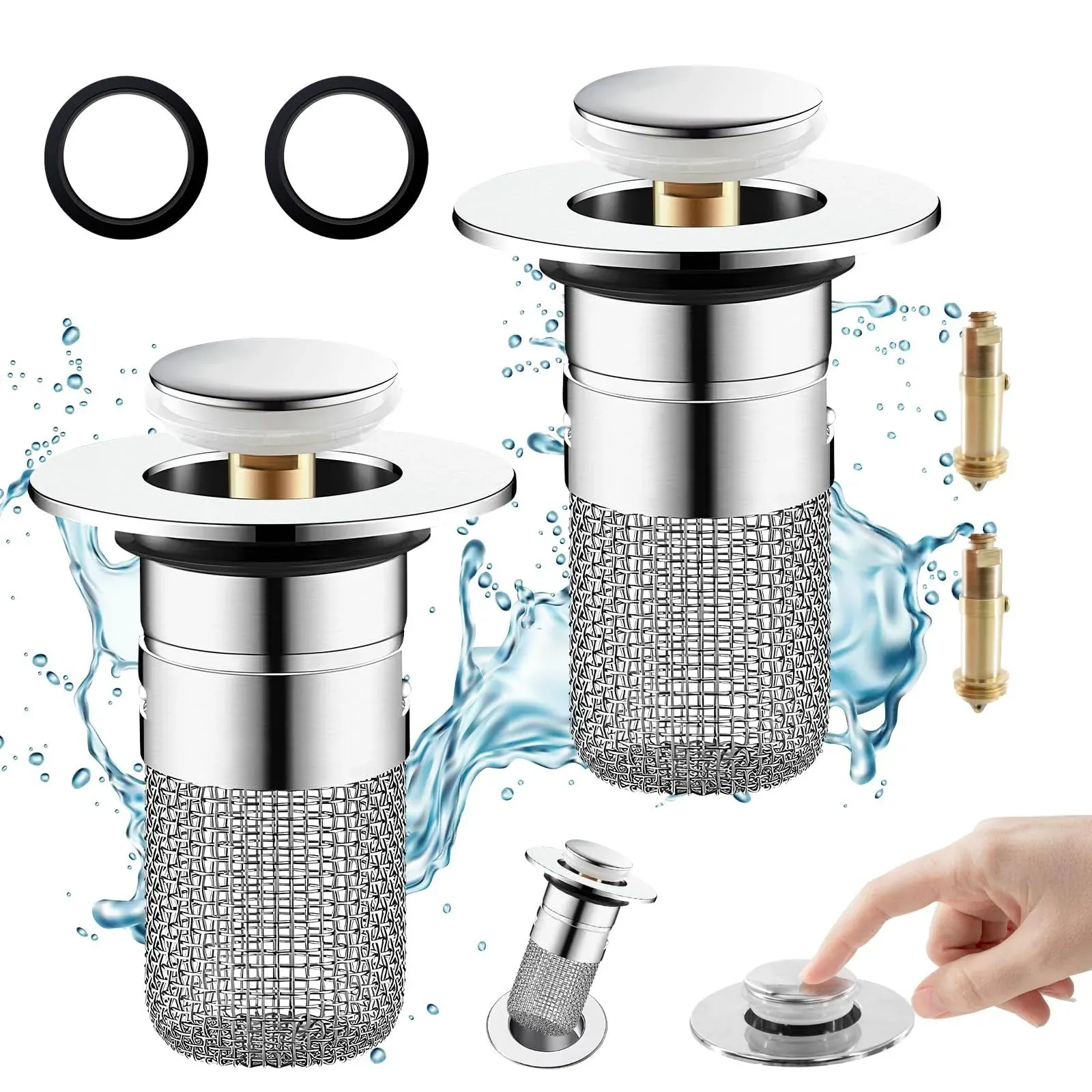 Sink Drain Strainer Hair Catcher Bathroom Sink Stopper Pop Up Sink Drain Filter with Removable Stainless Steel Filter Basket Floor Drain for US Universal Replacement (1pc)