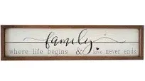 PARISLOFT Family Where Life Begins & Love Never Ends White Background Wood Framed Wood Wall Decor Sign Plaque 23.6 x 1.2 x 6 inches (Family Where Life Begins)