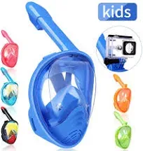 Qingsong Kids Snorkel Mask Full Face, Snorkeling Set with Camera Mount, 180 Degree Panoramic View Snorkeling Gear Anti-Fog Anti-leak