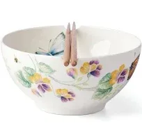 Lenox Butterfly Meadow Porcelain Ramen Noodle Bowl With Chopstick Set ~Brand New