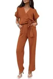 PRETTYGARDEN Women's Casual Wrap V Neck Belted Jumpsuit