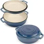 Gennua 3.3-Quart Enameled Cast Iron Braiser with Grill Lid - Small Dutch Oven...