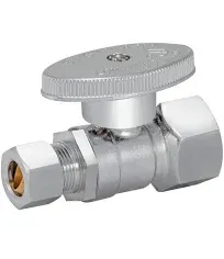 Eastman 1/2 Inch FIP x 3/8 Inch OD Compression Quarter Turn Straight Stop Valve, Brass Plumbing Fitting, Chrome, 10755LF