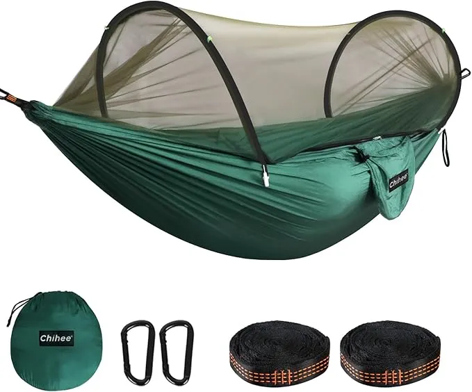 Chihee Ultra-Light Travel Camping Hammock Pop-up Net Hammock 660lbs Load Capacity,Breathable,Quick-Drying Parachute Nylon 2 Premium Carabiners,2 Tree Slings Included for Outdoor Backpacking Hiking