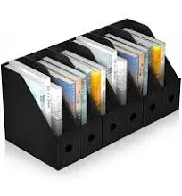  Plastic Foldable Black Magazine File Holder,6 Pack Desk Organizer with 